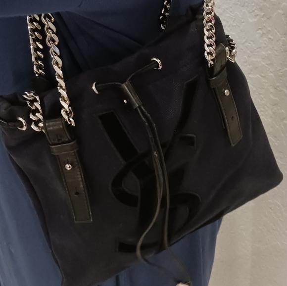 YSL black authentic Paris Black Canvas & Velvet Drawstring. - Picture 11 of 16